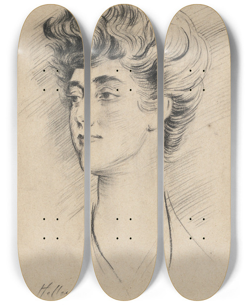 Triptych art skateboard deck of Paul Csar Helleu Portrait Of Constance Herbert Second Marchioness Of Ripon by Paul Cesar Helleu (1859-1927)