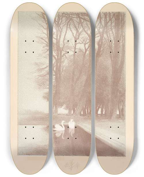 Triptych art skateboard deck of Charles Marie Dulac Suite De Paysages Landscape Plate 6 Remarque Lilies by Charles Marie Dulac (1865-1898)