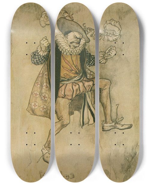 Triptych art skateboard deck of Arthur Rackham He Bounced Up And Down And So Fearful A Frown Contracted His Brow Youd Have Thought Hed Been Blind by Arthur Rackham (1867-1939)