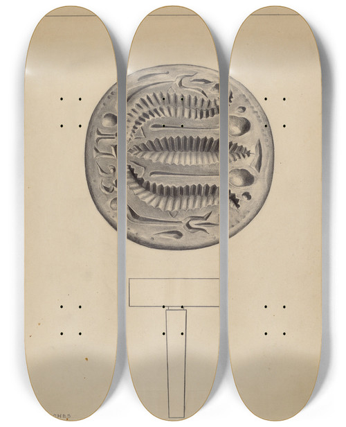 Triptych art skateboard deck of Florence Choate Butter Mold_1 by Florence Choate