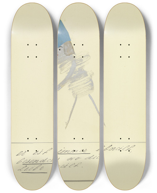 Triptych art skateboard deck of John Elsas Er Ist Immer Bereilt by John Elsas (1851-1935)