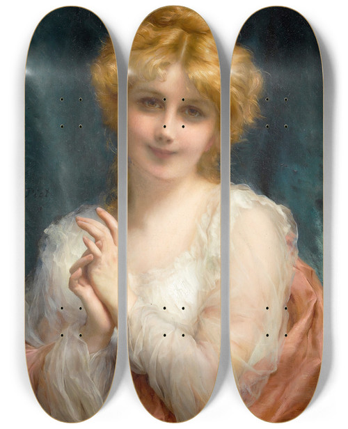 Triptych art skateboard deck of Etienne Adolphe Piot A Goldenhaired Beauty by Etienne Adolphe Piot (1825-1910)