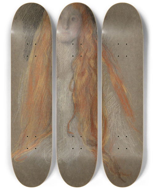 Triptych art skateboard deck of Edwin Austin Abbey Study For The Head Of Ophelia In The Play Scene In Hamlet by Edwin Austin Abbey (1852-1911)
