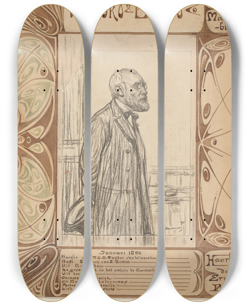 Triptych art skateboard deck of Reinier Willem Petrus De Vries Woord En Beeld Gellustreerd Maandblad_1 by Reinier Willem Petrus De Vries (1874-1952)