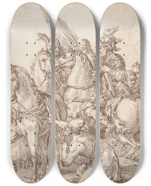 Triptych art skateboard deck of Michelfranois Dandrbardon Equestrian Group by Michel-Franois Dandr-Bardon (1700-1783)