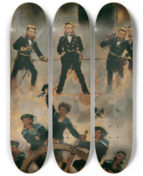 Triptych art skateboard deck of Anton Romako Tegetthoff In Der Seeschlacht Bei Lissa Ii by Anton Romako (1832-1889)
