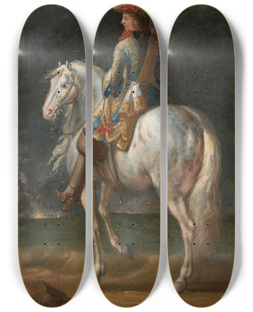 Triptych art skateboard deck of Jan Van Huchtenburg Study For The Figure Of Eugene Of Savoy by Jan Van Huchtenburg (1647-1733)