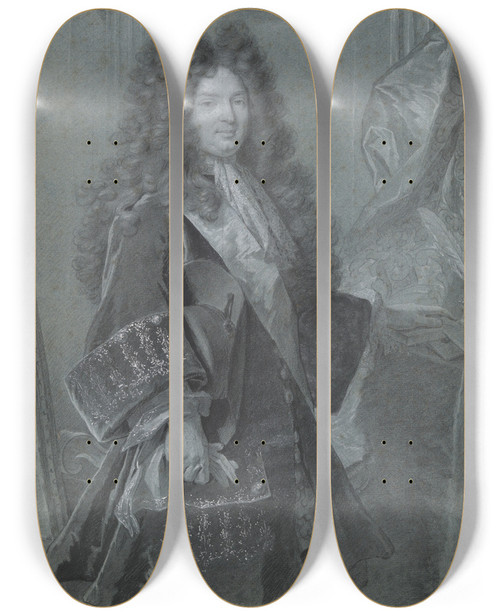 Triptych art skateboard deck of Hyacinthe Rigaud Portrait Of Agentleman by Hyacinthe Rigaud (1659-1743)
