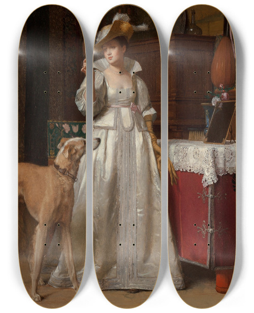 Triptych art skateboard deck of Florent Willems Un Dernier Regard by Florent Willems (1823-1905)