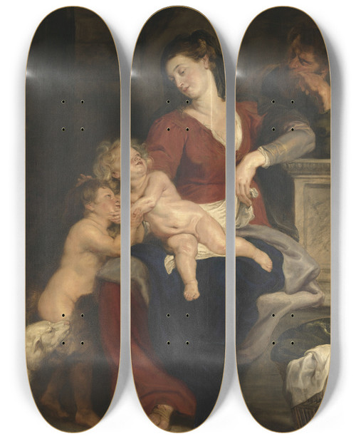 Triptych art skateboard deck of Peter Paul Rubens The Holy Family With The Basket by Peter Paul Rubens (1577-1640)