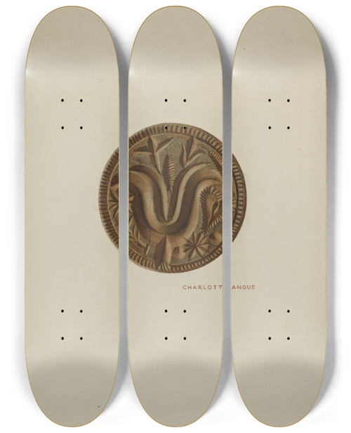 Triptych art skateboard deck of Charlotte Angus Pa German Butter Mold_13 by Charlotte Angus (1911-1989)