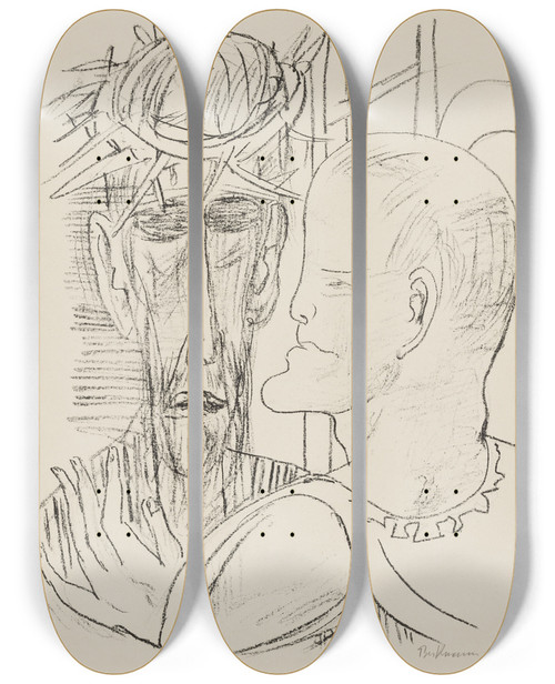 Triptych art skateboard deck of Max Beckmann Christ And Pilate by Max Beckmann (1884-1950)
