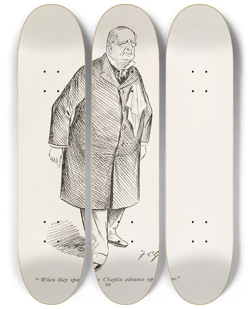 Triptych art skateboard deck of Sir Wilfrid Lawson Cartoons In Rhyme And Line Pl35 by Sir Wilfrid Lawson (1829-1906)