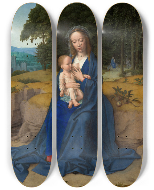 Triptych art skateboard deck of Gerard David The Rest On The Flight Into Egypt_2 by Gerard David (1460-1523)