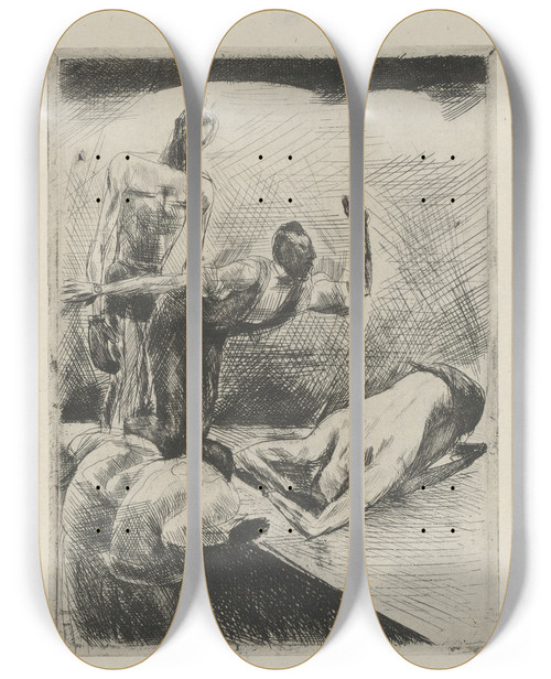 Triptych art skateboard deck of Andr Dunoyer De Segonzac Tableau De La Boxe Illustr De 29 Gravures Leauforte Pl 19 by Andre Dunoyer De Segonzac (1884-1974)