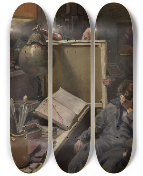Triptych art skateboard deck of Jzef Rapacki Scene In The Painters Studio by Jozef Rapacki (1871-1929)