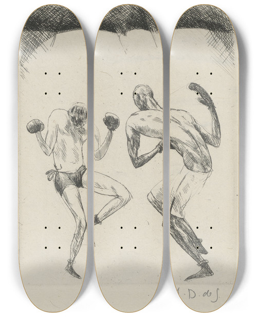 Triptych art skateboard deck of Andr Dunoyer De Segonzac Tableau De La Boxe Illustr De 29 Gravures Leauforte Pl 58 by Andre Dunoyer De Segonzac (1884-1974)