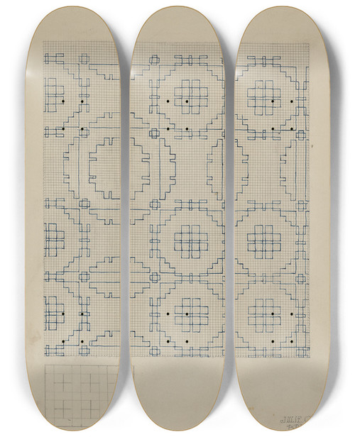 Triptych art skateboard deck of Julie C Brush Homespun Quilt by Julie C Brush