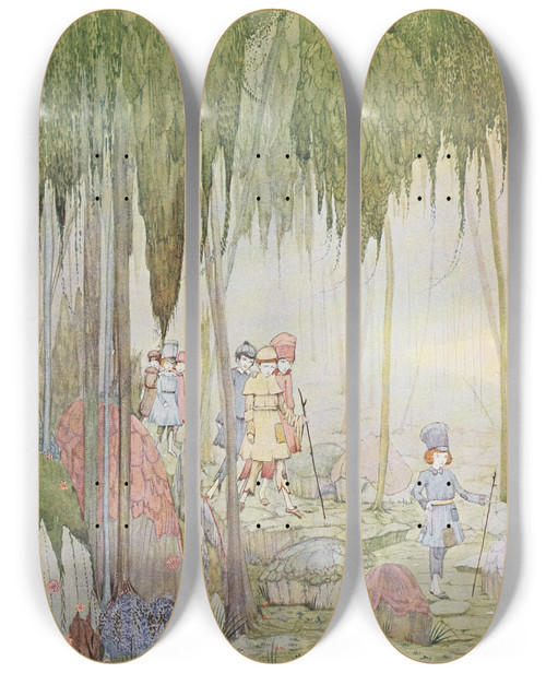 Triptych art skateboard deck of Harry Clarke He Brought Them Home By The Very Same Way They Came by Harry Clarke (1889-1931)