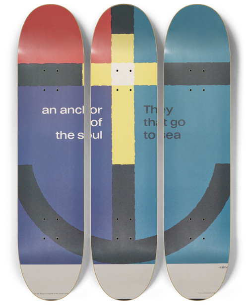 Triptych art skateboard deck of Joseph Binder An Anchor Of The Soul by Joseph Binder (1898-1972)
