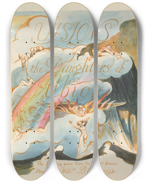 Triptych art skateboard deck of William Blake Visions Of The Daughters Of Albion Pl 01 by William Blake (1757-1827)
