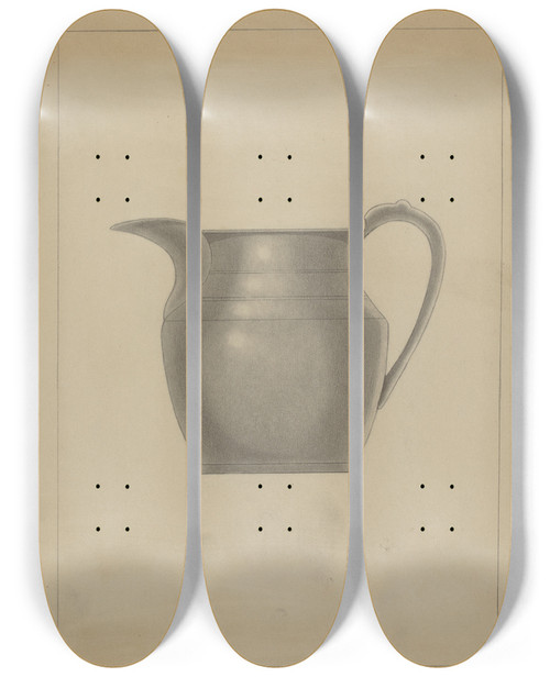 Triptych art skateboard deck of Joseph Wolins Pewter Pitcher by Joseph Wolins