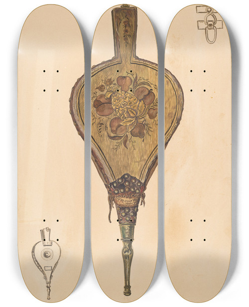 Triptych art skateboard deck of American 20Th Century Bellows by American 20Th Century