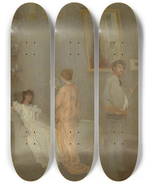 Triptych art skateboard deck of James Abbott Mcneill Whistler The Artist In His Studio by James Abbott Mcneill Whistler (1834-1903)