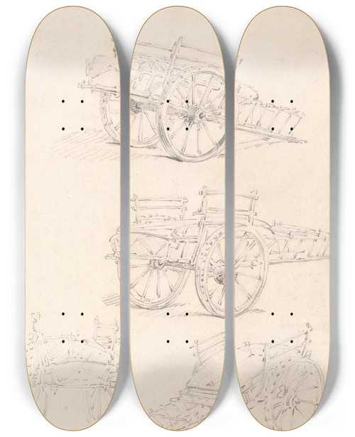 Triptych art skateboard deck of Thomas Girtin Four Studies Of A Hay Cart by Thomas Girtin (1775-1802)