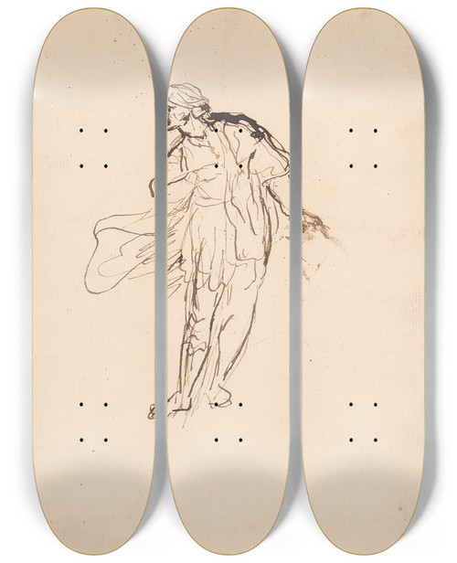Triptych art skateboard deck of Sir Joshua Reynolds Standing Man by Sir Joshua Reynolds (1723-1792)