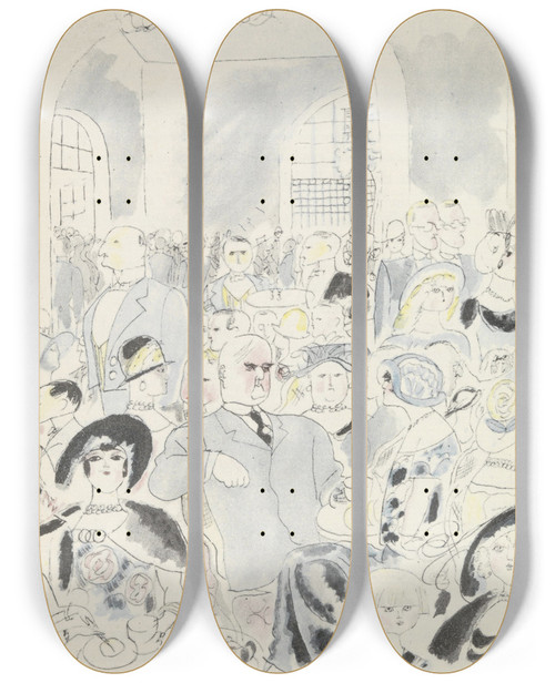 Triptych art skateboard deck of Charles Laborde Les Nations Paris by Chas Laborde (1886-1941)