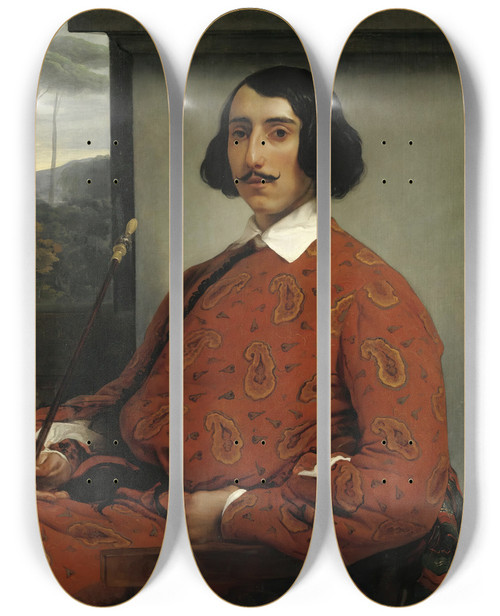 Triptych art skateboard deck of Francesco Hayez Portrait Of A Gentleman Duca Manolo Nuez Falc by Francesco Hayez (1791-1882)