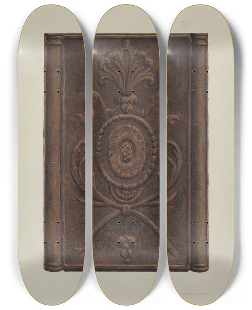 Triptych art skateboard deck of William H Edwards Pa German Stove And Plate by William H Edwards
