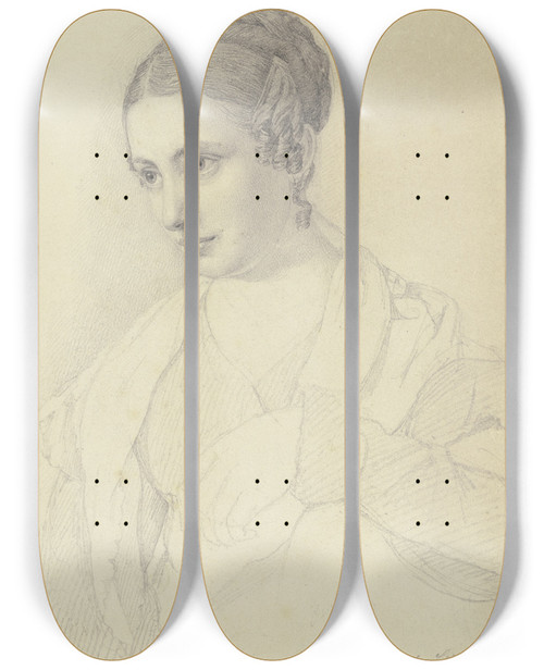 Triptych art skateboard deck of Nikolaus Hoff Bildnis Der Tochter Des Stuttgarter Schuhmachers Unterlerches Im Haus Des Vaters Gezeichnet by Nikolaus Hoff (1798-1873)