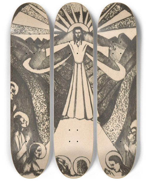 Triptych art skateboard deck of Lodewijk Schelfhout Christus Met Gespreide Armen In Een Heuvellandschap by Lodewijk Schelfhout (1881-1943)