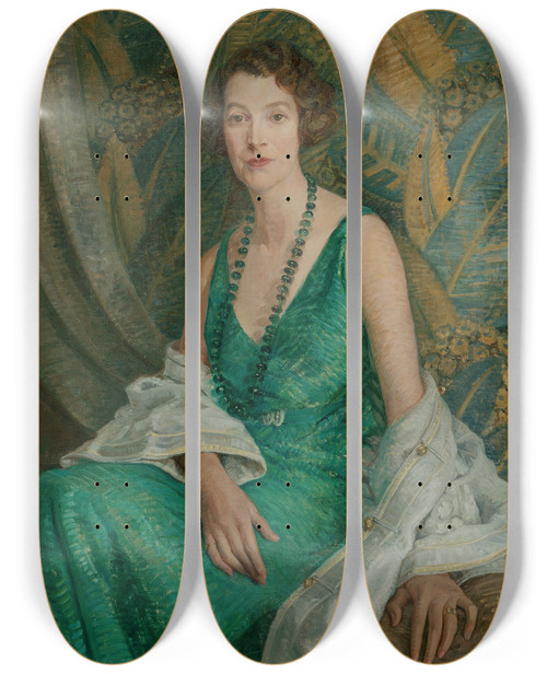 Triptych art skateboard deck of Mary Elizabeth Tripe Portrait Painting Of Mrs N S Falla by Mary Elizabeth Tripe (1870-1939)