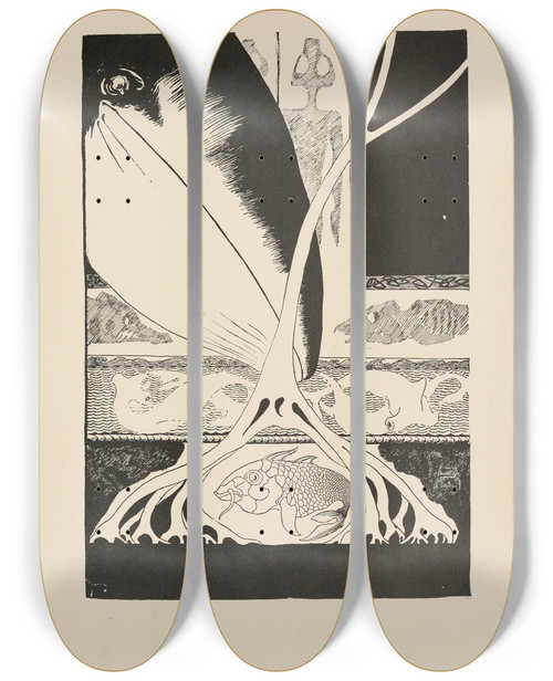 Triptych art skateboard deck of Rudyard Kipling Whale Looking For The Little Stute Fish by Rudyard Kipling (1865-1936)