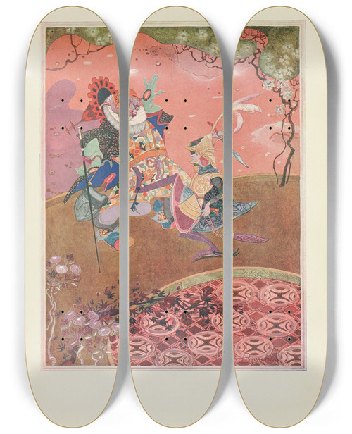 Triptych art skateboard deck of Jean De Bosschre He Tore A Rib From His Side And Cut Off My Ear by Jean de Bosschre (1878-1953)