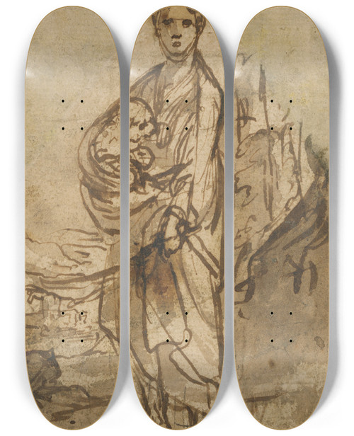 Triptych art skateboard deck of Adam Elsheimer Saint Agnes by Adam Elsheimer (1578-1610)