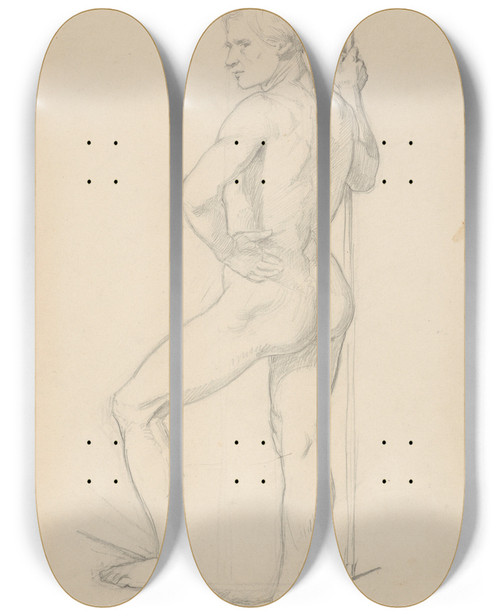 Triptych art skateboard deck of Jzef Simmler Nude Study Of Guardian To The Painting Katarzyna Jagiellonka In Gripsholm Prison by Jozef Simmler (1823-1868)