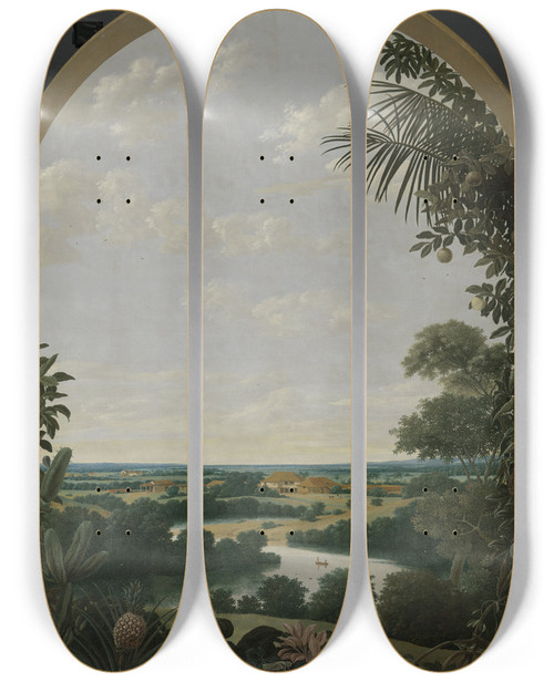 Triptych art skateboard deck of Frans Post Landscape In Brazil_1 by Frans Post (1612-1680)