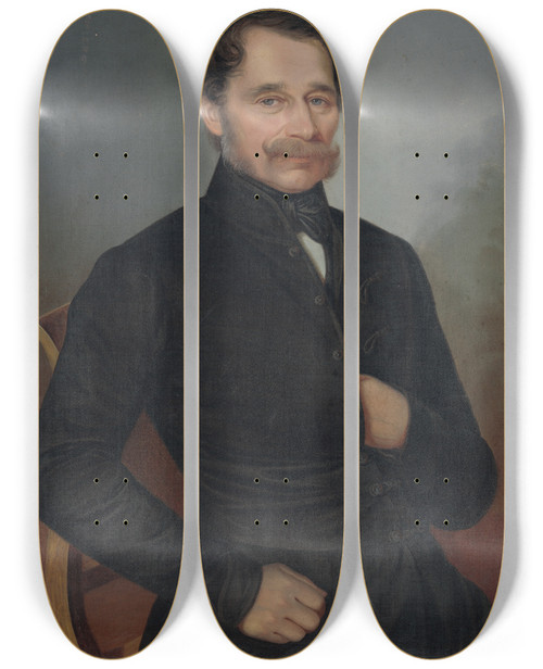 Triptych art skateboard deck of Peter Michal Boh Portrait Of M Dluhovits by Peter Michal Bohun (1822-1879)