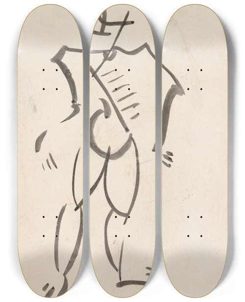 Triptych art skateboard deck of Henri Gaudierbrzeska Study For A Sculpture_2 by Henri Gaudier-Brzeska (1891-1915)