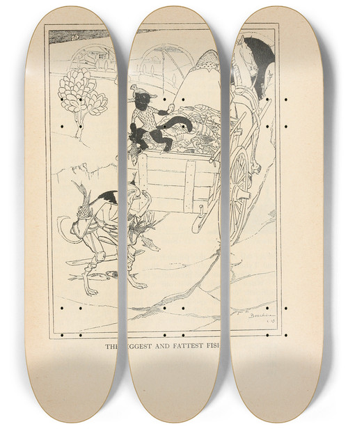 Triptych art skateboard deck of Jean De Bosschre The Biggest And Fattest Fish by Jean de Bosschre (1878-1953)