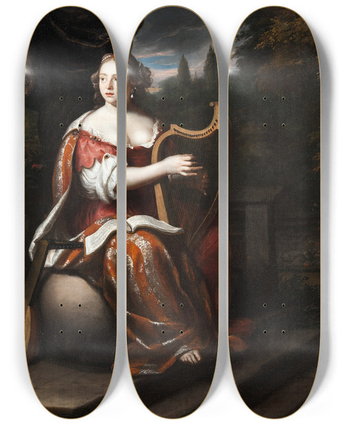 Triptych art skateboard deck of Martin Mytens A Lady Playing The Harp_1 by Martin Mytens (1695-1770)