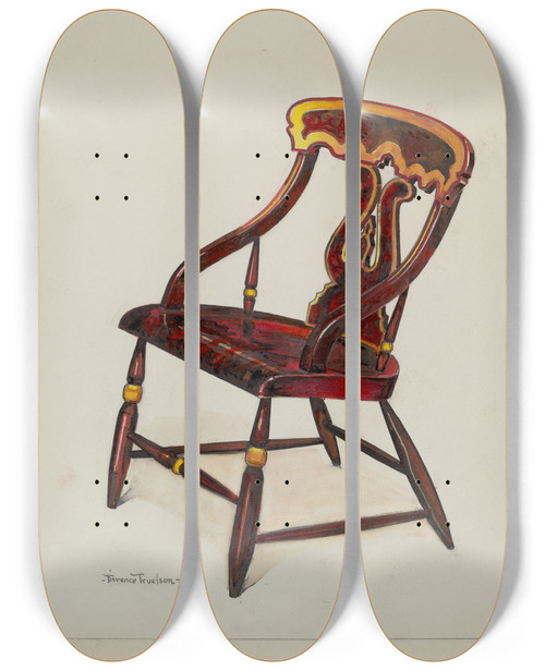 Triptych art skateboard deck of Florence Truelson Red Pioneer Chair by Florence Truelson