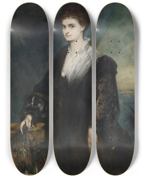 Triptych art skateboard deck of Hans Makart Portrait Of Countess Marie Von Coudenhovekalergi by Hans Makart (1840-1884)