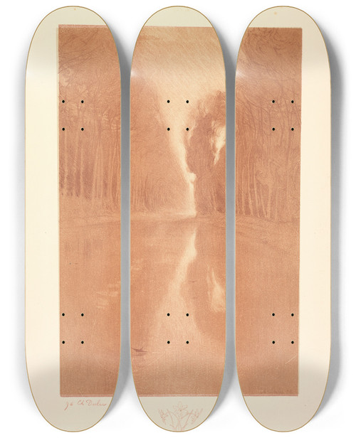 Triptych art skateboard deck of Charles Marie Dulac Suite De Paysages Landscape Plate 2 Remarque Starflowers by Charles Marie Dulac (1865-1898)