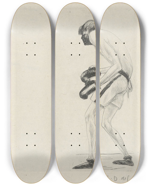 Triptych art skateboard deck of Andr Dunoyer De Segonzac Tableau De La Boxe Illustr De 29 Gravures Leauforte Pl 50 by Andre Dunoyer De Segonzac (1884-1974)