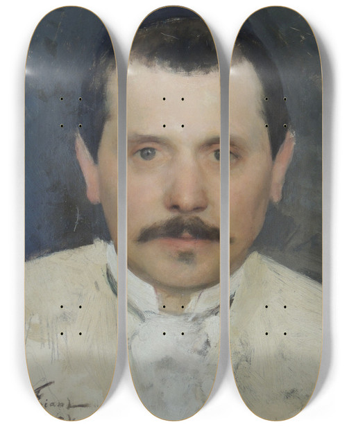 Triptych art skateboard deck of Mile Friant Portrait De Georges Jeanniot by mile Friant (1863-1932)